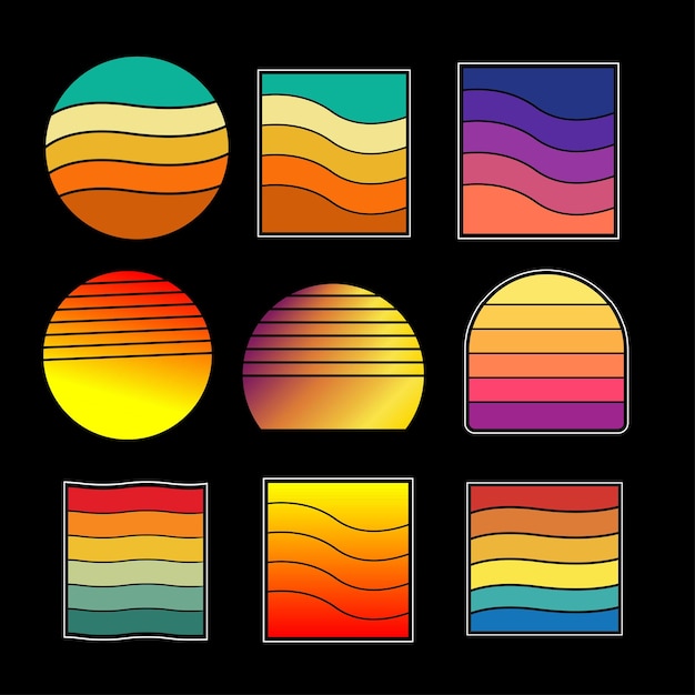 Retro sunset illustrations vector background