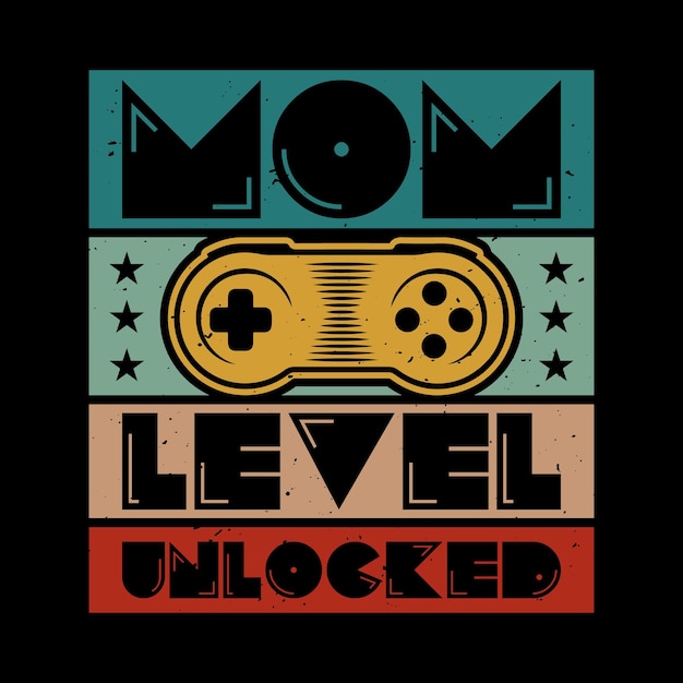 Retro sunset mother Mom Level Unlocked gaming funny t shirt design