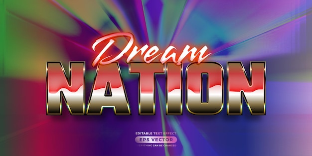 Retro text effect dream nation futuristic editable 80s classic style with experimental background ideal for poster flyer social media post with give them the rad 1980s touch