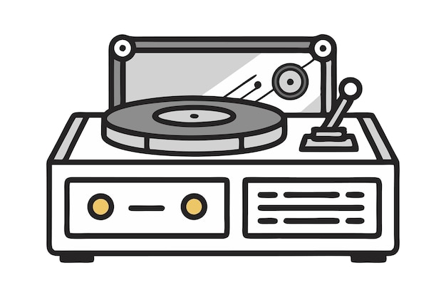 Retro turntable illustration of a vintage record player with a handdrawn style