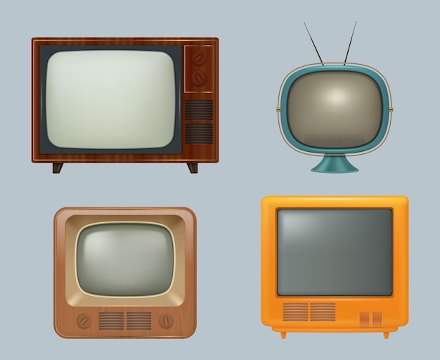 Retro tv collection Realistic electronic household 80s tv set for watching entertainment media news and broadcasts movies decent vector illustrations