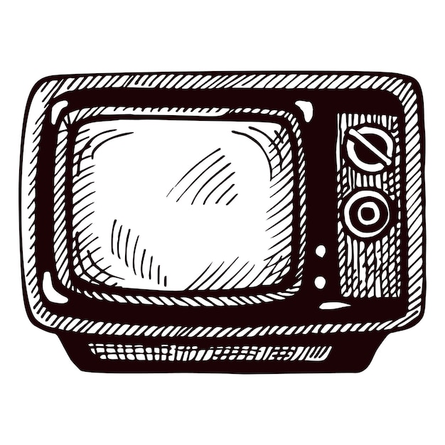 Retro TV engraved isolated on white background Vintage television media equipment in hand drawn style