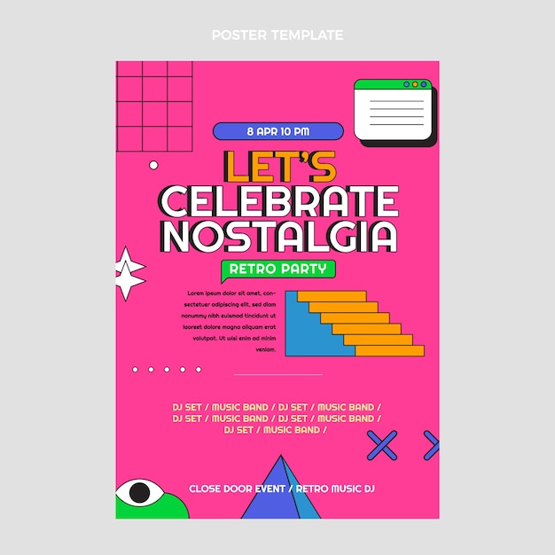 Retro vaporwave disco party poster template