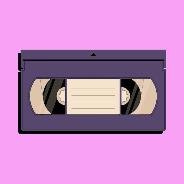 Retro video cassette icon in flat style isolated on pink background VHS videotape with empty label sticker Vintage object from 90sxDxA