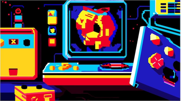 Vector retro video gameinspired pixel art vector illustration