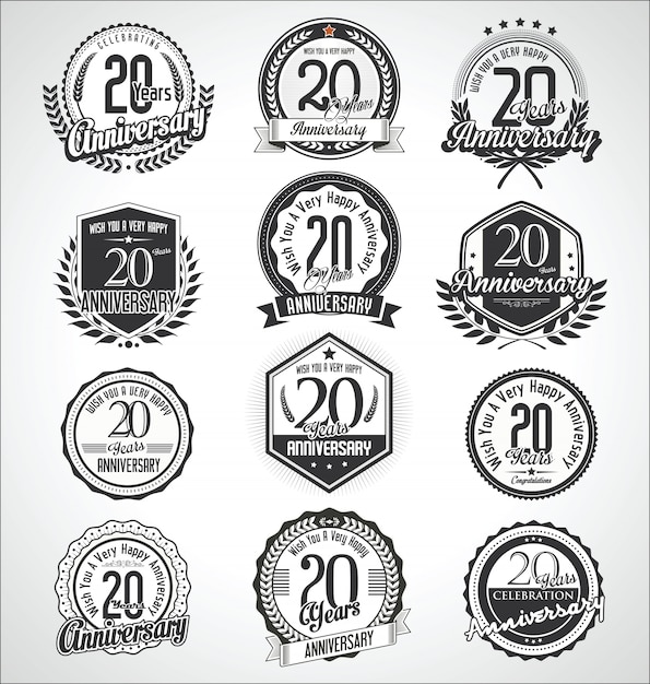 Retro vintage anniversary badges and labels collection