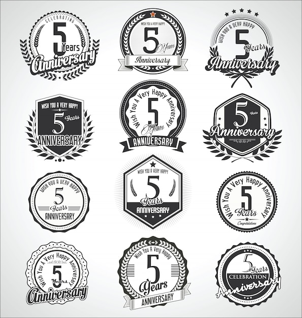 Retro vintage anniversary badges and labels collection