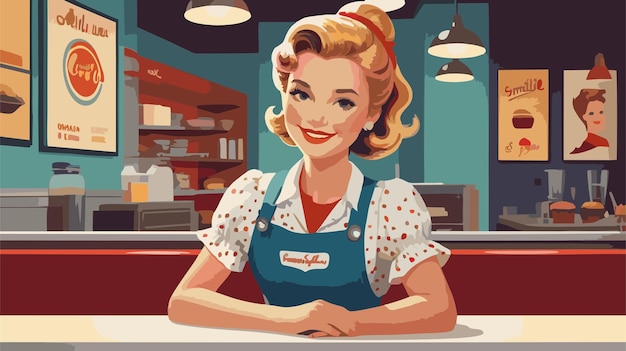 retro vintage background with an american woman and restaurant background