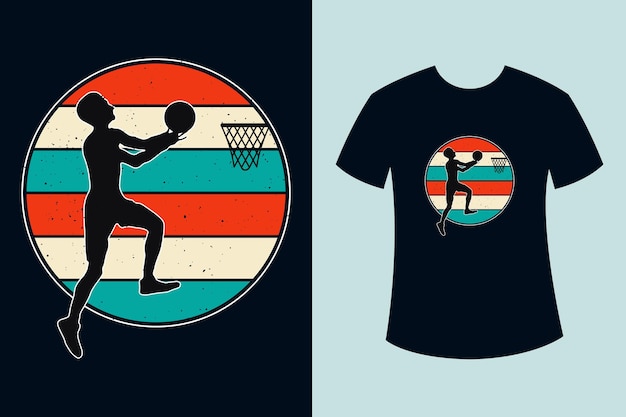 Retro vintage basketball player silhouette sports tshirt