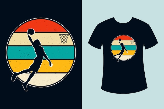 Retro vintage basketball tshirt design with basketball player silhouette