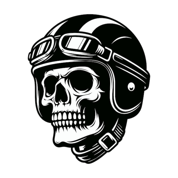 Retro vintage biker racer skull in helmet design vector template illustration tshirt design