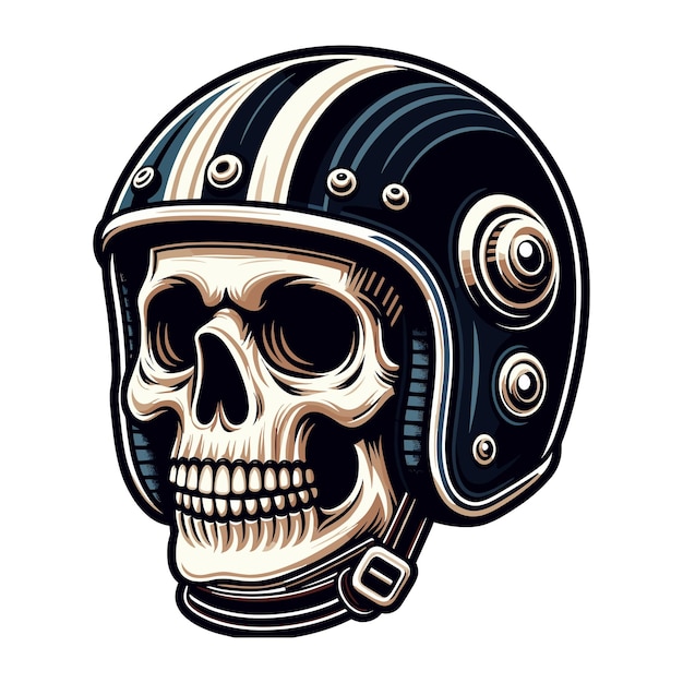 Retro vintage biker racer skull in helmet design vector template illustration tshirt design