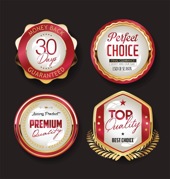 Retro vintage golden badges labels and ribbons