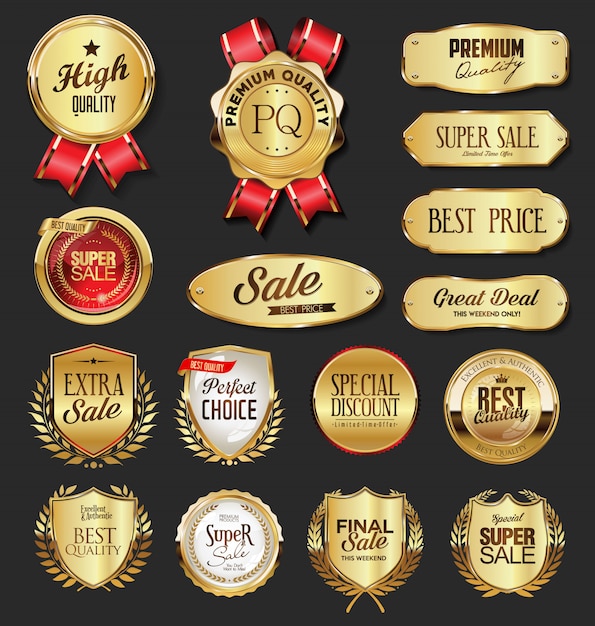 Retro vintage golden badges labels and shields