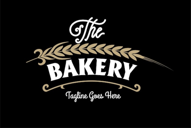 Retro Vintage Golden Wheat Grain Rice Label for Bake Bakery Cake Bread Food Logo Design Vector