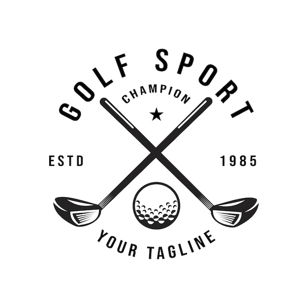 Retro vintage golf professional golf ball logo template design golf championship badge or icon with crossed golf clubs and ball on tee Vector illustration symbol icon