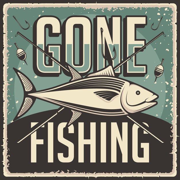 Vector retro vintage gone fishing poster