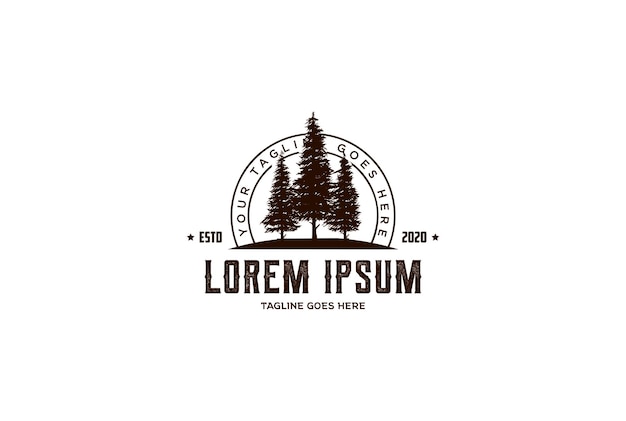 Retro Vintage Hipster Pine Spruce Evergreen Cedar Conifer Coniferous Larch Cypress Hemlock Tree Forest Logo Design Vector