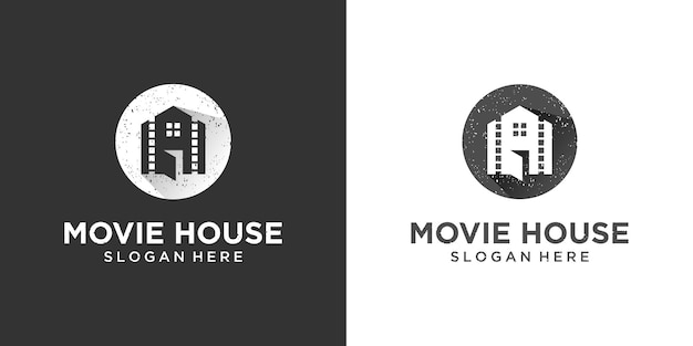 Retro vintage home with reel film logo design inspiration