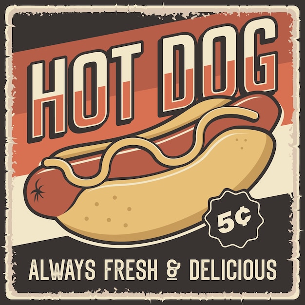 Retro Vintage Hot Dog Poster