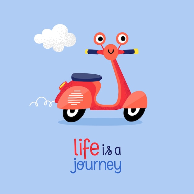 Retro Vintage Motorcycle Scooter Life is a Journey Children Character Illustration