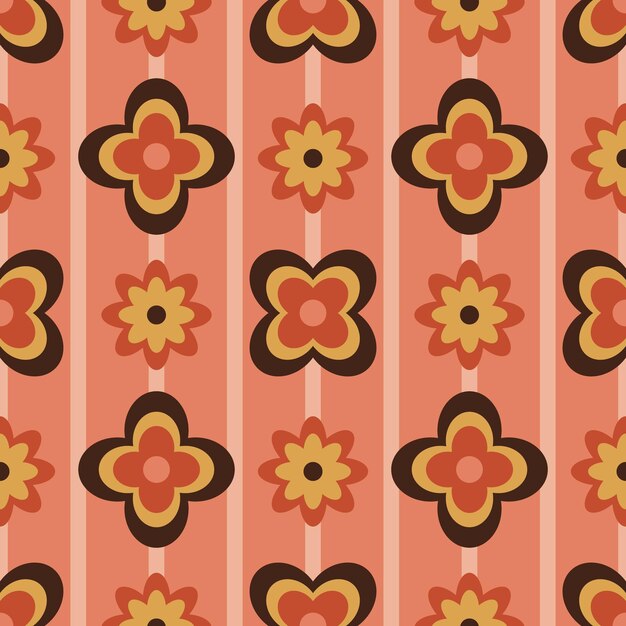 Retro vintage pattern with flowers in 60s style