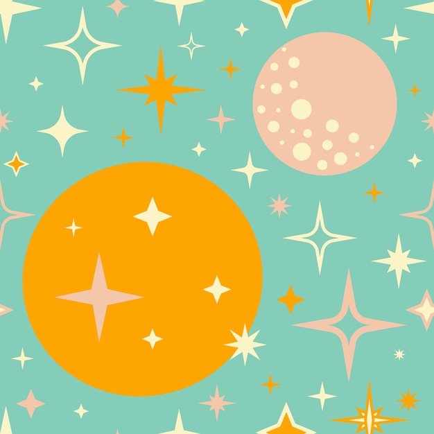 Retro vintage pattern with moon and stars in 50s style