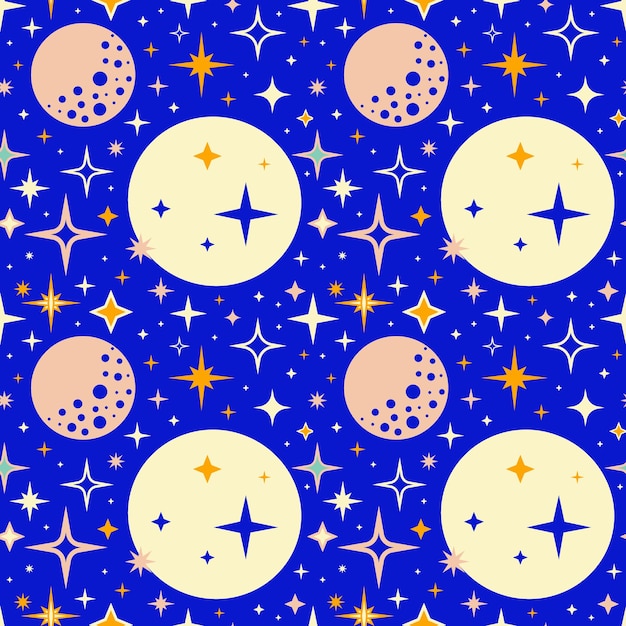 Retro vintage pattern with moon and stars in 50s style