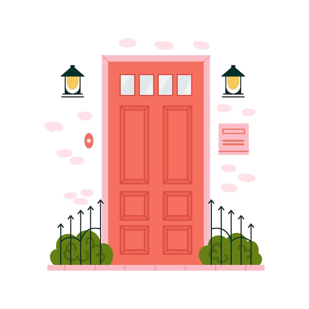 Vector retro vintage red door for home apartment isolated