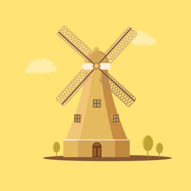 Retro Vintage/Rural Windmill Isolated Vector Illustration