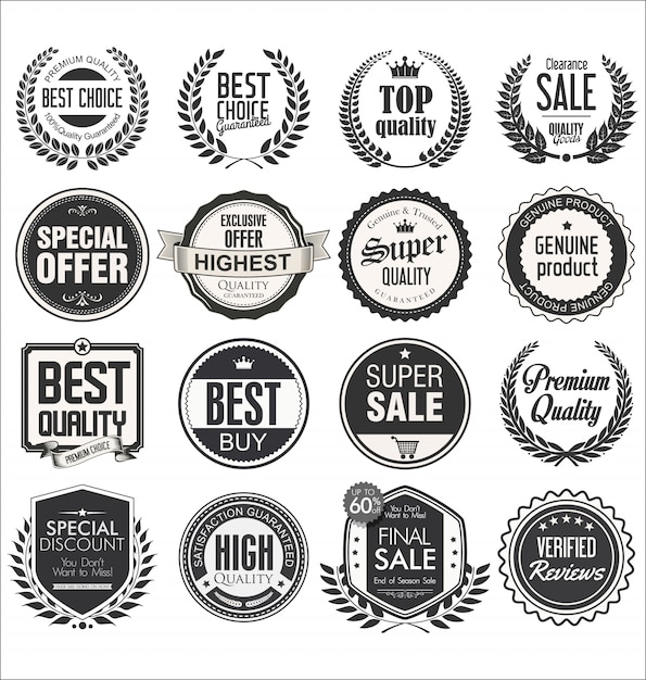 Retro vintage sale badges and labels collection