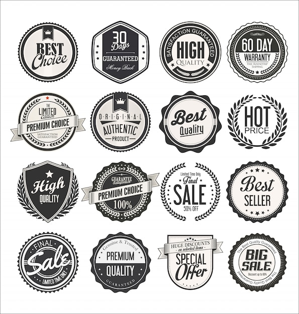 Retro vintage sale badges and labels collection