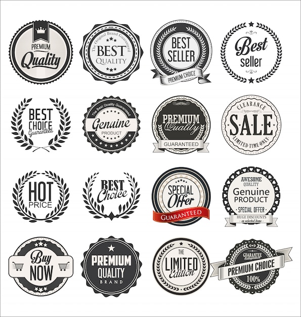 Retro vintage sale badges and labels collection