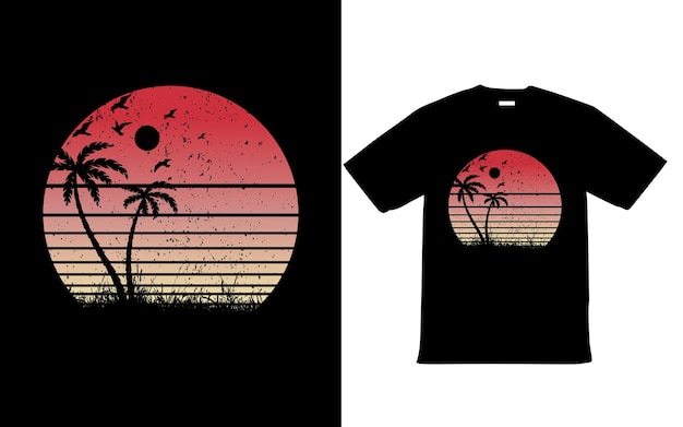 Retro Vintage Sunset Grunge Striped TShirt Design for Summer