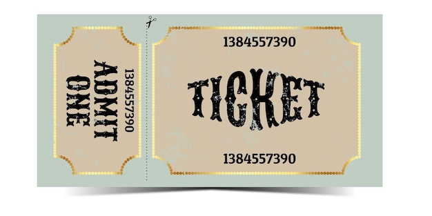 Retro vintage ticket design admit one with gold elements