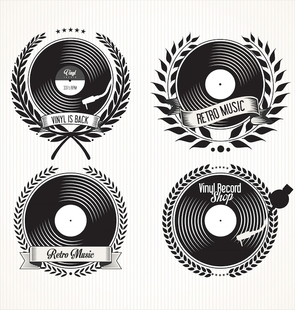 Retro vinyl records badges