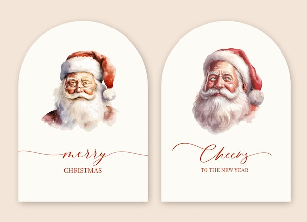 Retro watercolor santa christmas arch card