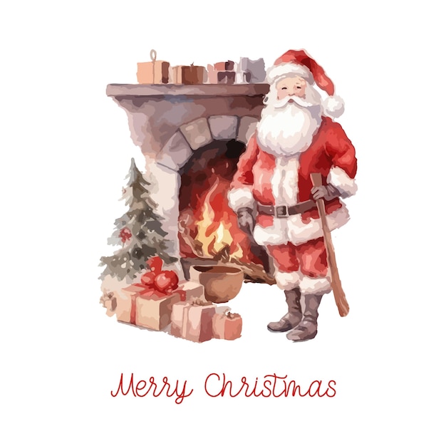 Retro watercolor santa christmas card