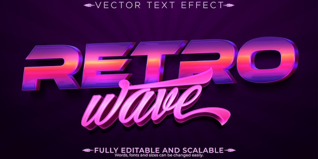 Vector retro wave text effect editable nostalgic and neon customizable font style