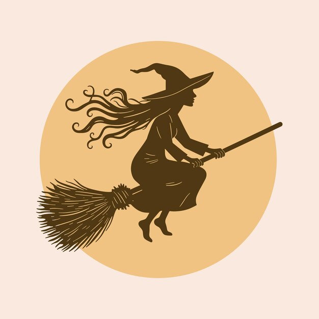 Vector retro witch in flight with broomstick vector illustrationxa