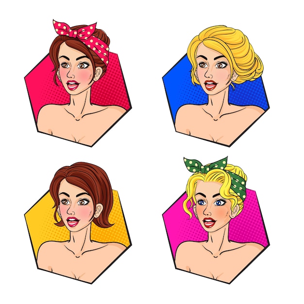 Retro Woman Hair and Face pop art collection