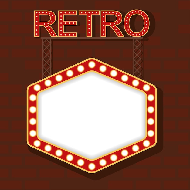 Retro word and Light hexagon figure frame in wall