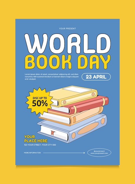 Vector retro world book day poster design