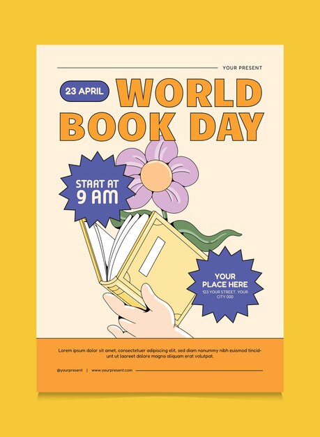 Vector retro world book day poster design