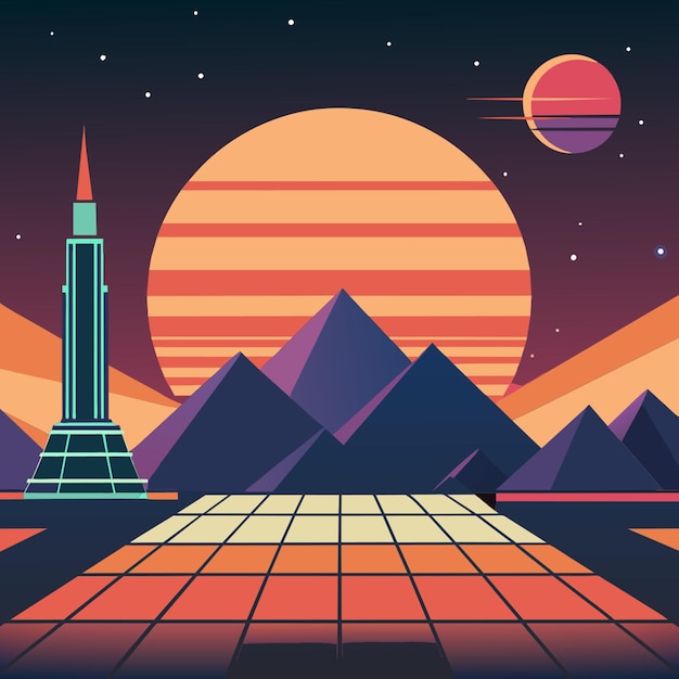 Vector a retrofuturistic scene inspired by 70s scifi aesthetics vector illustration flat 2