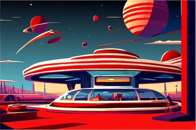 Vector a retrofuturistic space diner vector illustration