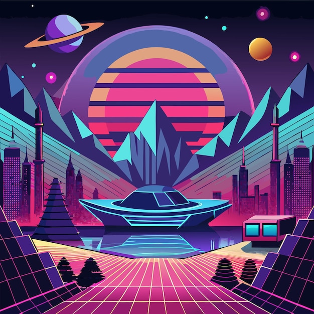 retrofuturisticconceptvectorillustration design