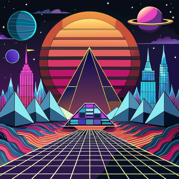 retrofuturisticconceptvectorillustration design