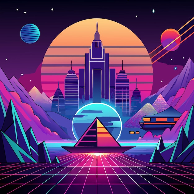 retrofuturisticconceptvectorillustration design