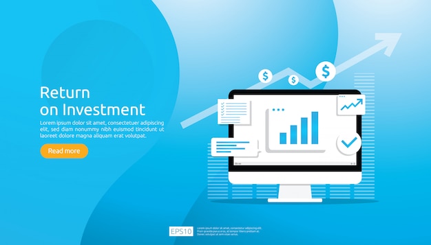 Return on investment ROI concept. business growth arrows success. chart increase profit. Finance stretching rising up.